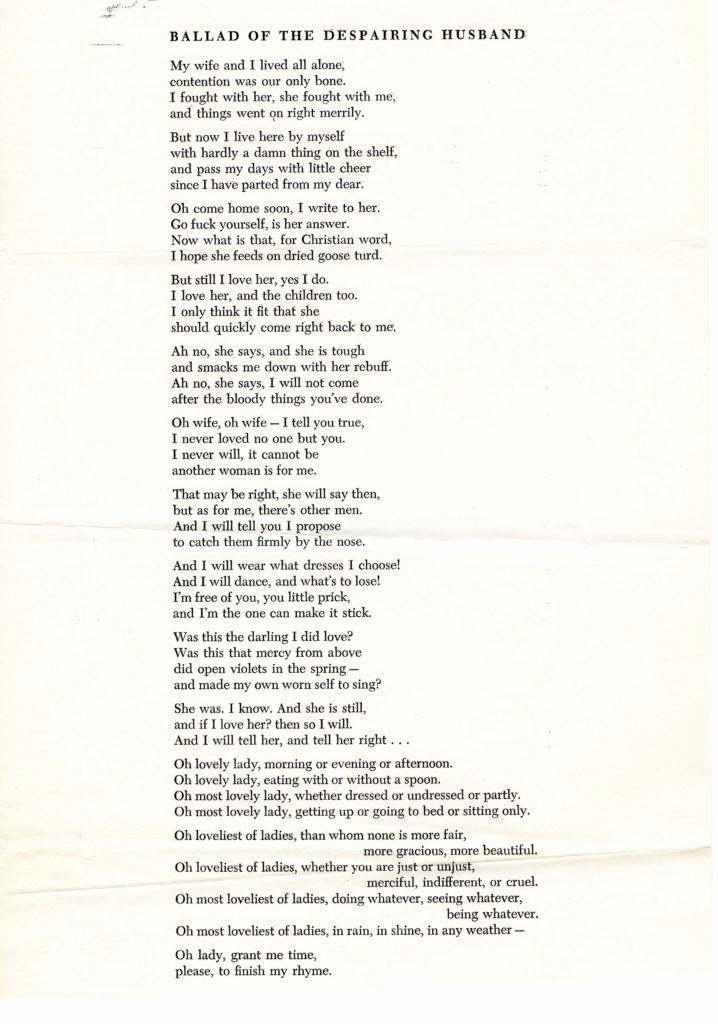 Ballad of the Despairing Husband by Robert Creeley