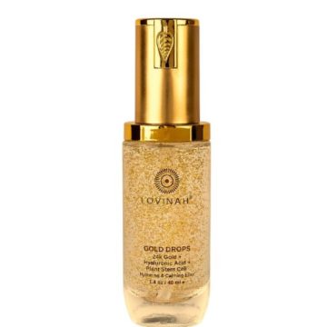 Lovinah Gold Drops Stem Cell Elixir is an unique potent plant stem cell serum to help hydrate, tone, lift, firm, soothe, energize, and rejuvenate the skin.