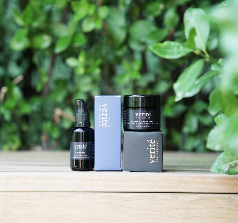 Verite Spa Beauty box features two artisanal skincare products Papaya & Blue Tansy Pressed Serum and Sattva Glow + D Bakuchiol Serum to soothe & heal your skin.