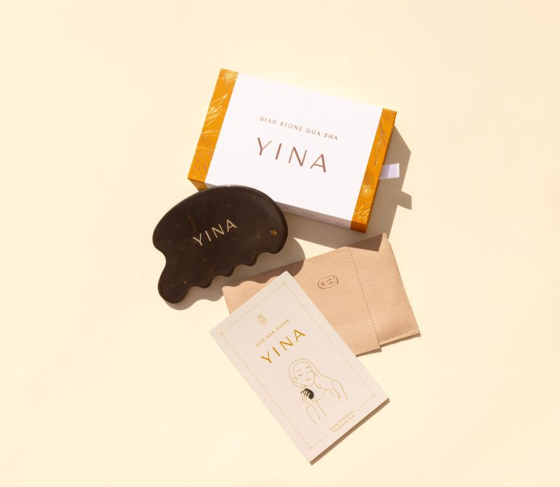 YINA Authentic Bian Stone Gua Sha including Gua Sha guide and luxurious suede pouch carry pouch